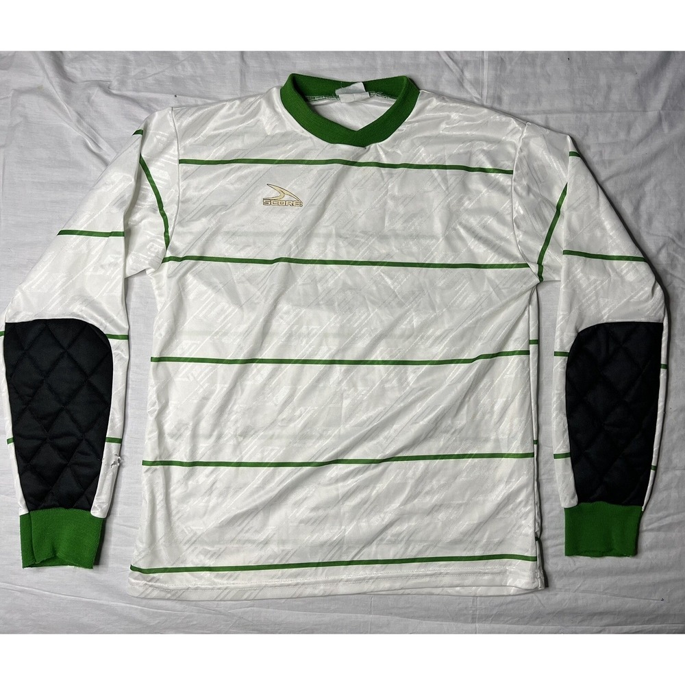 Score Soccer Jersey Adult Size Medium Green & White Long Sleeve Vintage 1990s